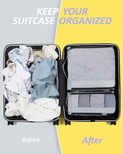 Miniatura 2 de BAGSMART - Juego de 7 cubos de embalaje para maletas esenciales de viaje, juego de bolsas organizadoras ligeras con bolsa de zapatos, cubos de viaje