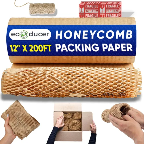 Miniatura 11 de Papel de embalaje de panal de 12 x 100 pies para suministros de mudanza con 24 calcomanías frágiles y cordel de yute de 100 pies.