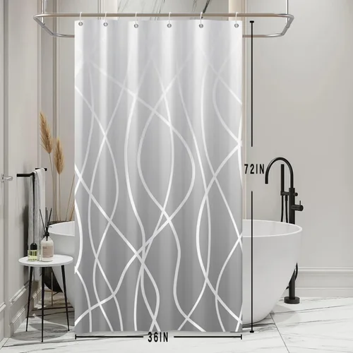 Miniatura 2 de Cortina de ducha pequeña a rayas gris claro degradado para baño, 36 x 72 pulgadas, juego de cortina de ducha geométrica para cabina de RV