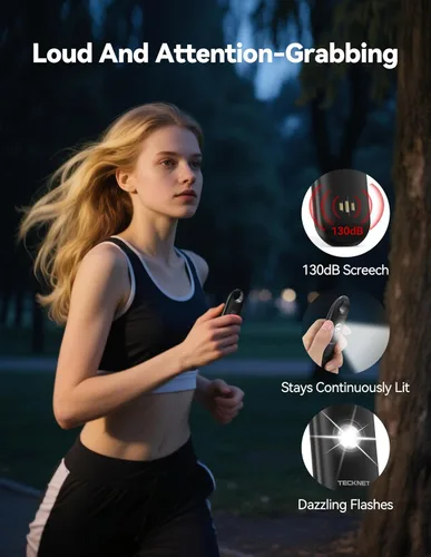 Miniatura 2 de TECKNET Alarma de seguridad personal, alarma personal portátil para mujeres con luz estroboscópica intermitente y alerta de batería baja, alarma
