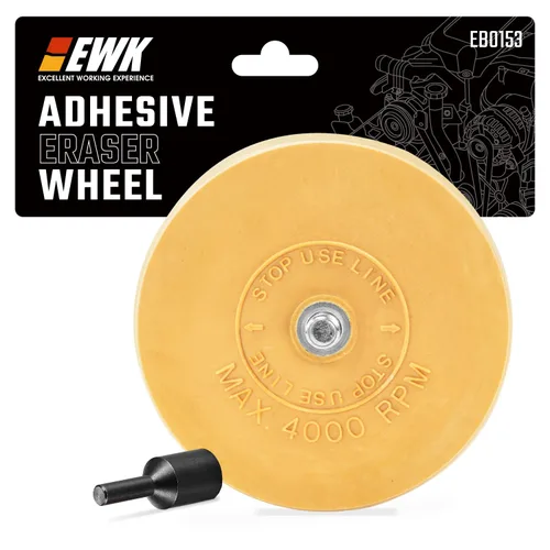 EWK Rueda de borrador de calcomanías, rueda de goma para taladro, ideal para eliminación de adhesivos, rayas y calcomanías