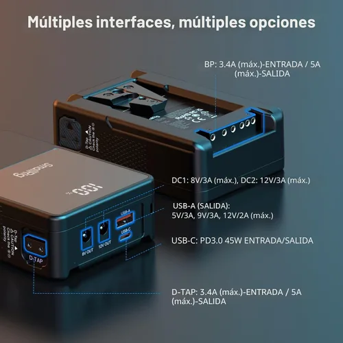 Miniatura 3 de Batería de montaje en V de SmallRig VB50 Negra, Batería de montaje en V de 50Wh / 3400mAh con salida de 45W, carga completa en 1.5H, con USB-C