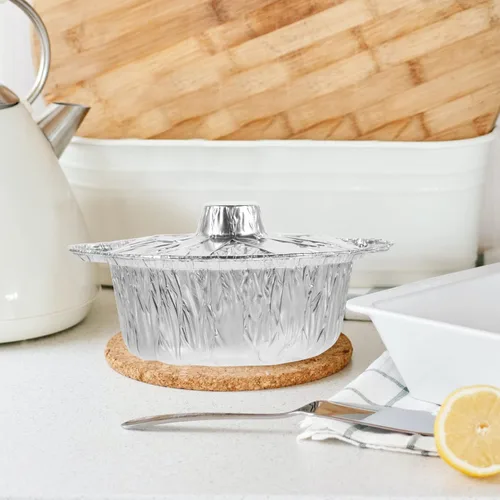 Miniatura 3 de 5 juegos de sartenes redondas de aluminio con tapa, 60.9 fl oz, bandeja de papel de aluminio para hornear, olla de camping, utensilios de cocina