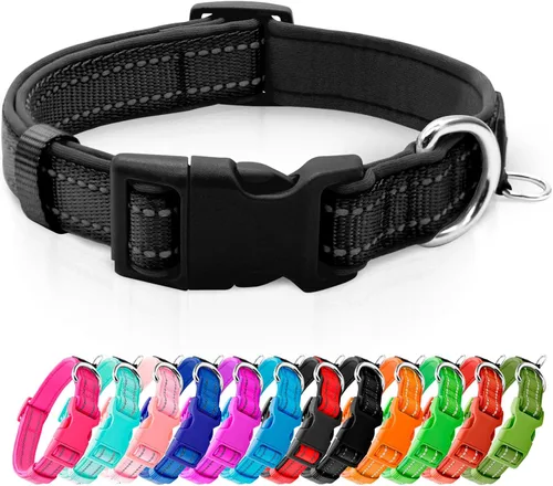 Miniatura 27 de azuza Collar reflectante para perro, de neopreno suave acolchado con anillo para etiqueta de identificación, ajustable para perros pequeños, azul