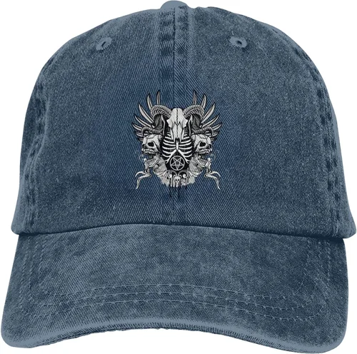 Miniatura 9 de Cowboy Hat Trendy Hats for Man and Women Djustable Four Season Outdoor Baseball Cap of Hell Skull with Angel Navy Blue