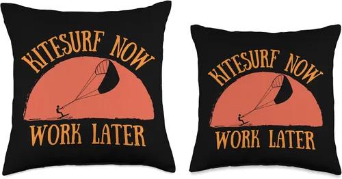 Miniatura 3 de Funny Kitesurf Now Work Later Tee For Kitesurfing Lovers Throw Pillow
