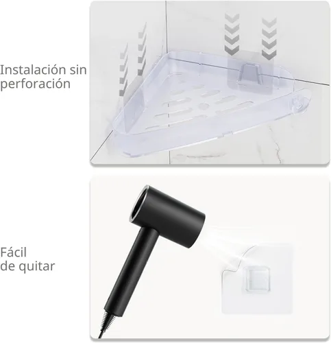 Miniatura 6 de Sotfamily Organizador de ducha de plástico (para 90° solamente), paquete de 2 estantes de ducha esquineros adhesivos para organizadores y Negro