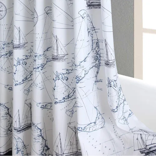 Miniatura 5 de Cortina de ducha náutica, cortina de ducha azul marino y blanca para cubículo de 54 x 72, cortinas de ducha de tela con estampado de ancla y velero