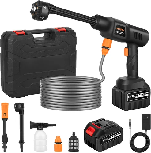 Miniatura 9 de Lavadora a presión inalámbrica portátil, 600PSI Lavadora de coche de mano dos baterías 21V Rechargeable 2.0Ah Powered Pressure Washer, 6-in-1