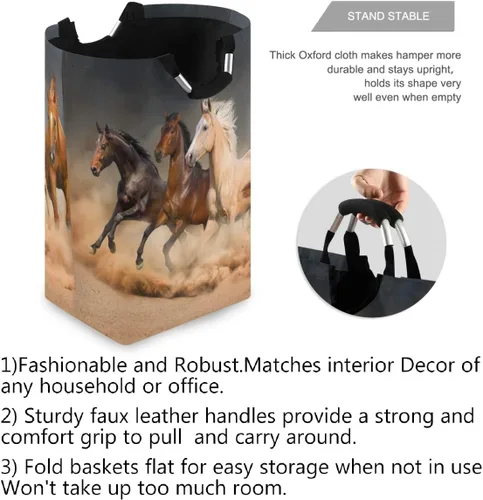 Miniatura 4 de CaTaKu Cesto de lavandería de caballos de animales, cesta de lavandería para caballo, caja de almacenamiento grande, cesta de ropa plegable alta