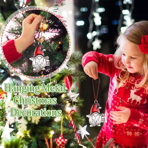Miniatura 5 de Zhengmy 8 Piezas Adornos de Navidad 2025 Adorno de Árbol de Navidad de Peltre Sólido Gnomos de Metal Santa Ángel Muñeco de Nieve Manualidades