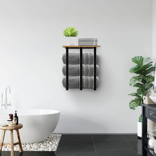 Miniatura 2 de Toallero montado en la pared con estante, hermoso almacenamiento para baño pequeño, organizador ordenado para toallas enrolladas, 3 barras de hierro