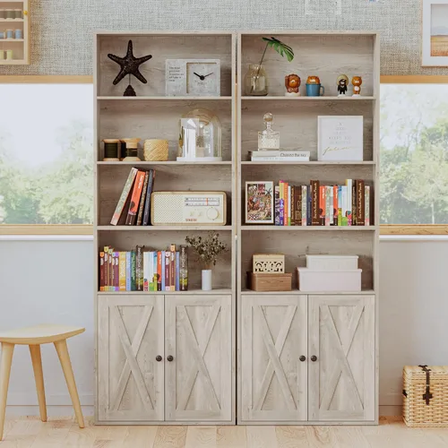 Miniatura 4 de IRONCK Estanterías y librerías industriales de pie con puertas, 6 estantes de almacenamiento en exhibición, estante de 70 pulgadas de altura