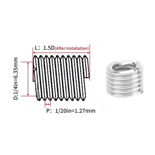 Miniatura 2 de Juego de 50 piezas de inserción de rosca de alambre, acero inoxidable 304 NPT UNC 1/4 pulgadas‑20 x 1-3D Tornillos Surtido de Manguitos de Tipo
