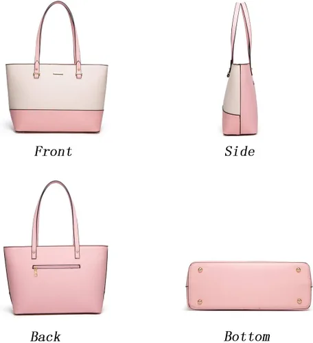 Miniatura 5 de Juego de 4 bolsas modernos para mujer de cuero sintético: bolso tote, bolso de hombro, bolso de mano y cartera.