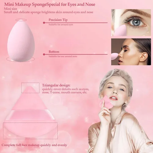 Miniatura 5 de Juego de 14 esponjas de maquillaje, esponjas mezcladoras de belleza con 4 borlas de polvo y 4 mini esponjas de maquillaje para el Día de San Rosa