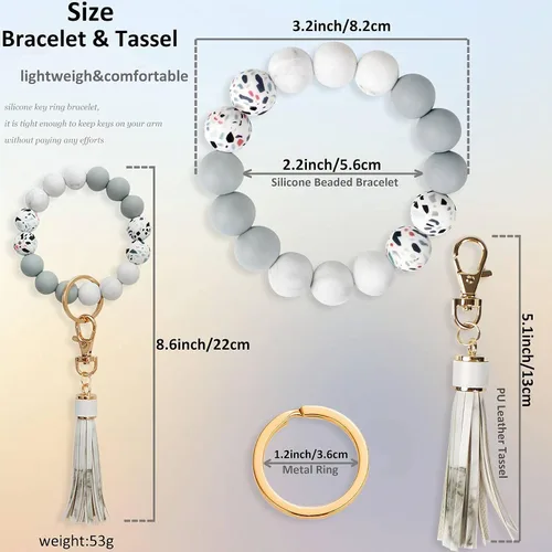 Miniatura 2 de BIHRTC Pulserallavero para enganchar las llaves del automóvil, brazalete con cuentas de silicona para mujer