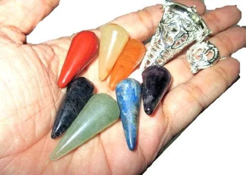 Miniatura 7 de Jet International Jaula Chakra Péndulo 2" Cono de Chakra Intercambiable Plata con Bolsa de Divinación Wicca SíNo Pagano (Om)