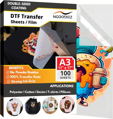 Miniatura 12 de NGOODIEZ Hojas de película de transferencia DTF A4 de 8.5 x 11 pulgadas, 25 hojas, papel DTF prémium para impresora DTF, revestimiento brillante