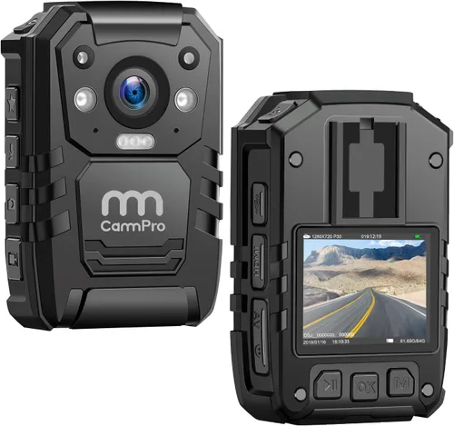 Cámara corporal HD 1296P de policía CammPro I826, memoria 128G, cámara impermeable para vestir, cámara corporal portátil premium con grabación de