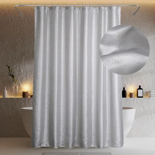 Cortina de ducha brillante gris plateado: juego de cortinas de tela metálica gris claro moderno y elegante para decoración de baño festiva y