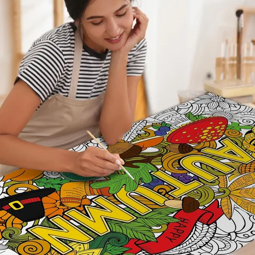 Miniatura 6 de ZOIIWA Póster de otoño para colorear con mandala, mantel gigante para colorear de otoño, hojas de girasol, calabazas, hojas de girasol, páginas