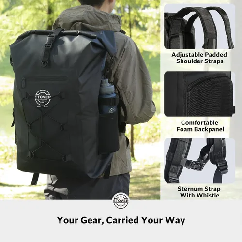 Miniatura 3 de STOVER 5/10/25/30/40/55L Waterproof Dry Bag- Roll-Top Backpack w/Phone Case- Kayaking, Hiking, Camping, Boating- Men/Women 55L Negro