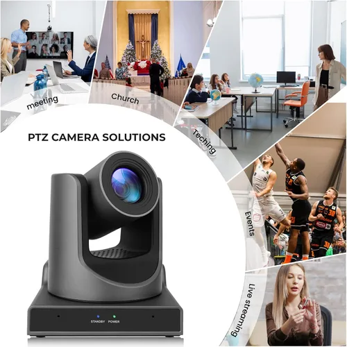 Miniatura 5 de Cámara PTZ, cámara SDI 30X compatible con zoom óptico y POE con transmisión en vivo IP de red, salida de video simultánea 3G-SDI y USB, para Negro