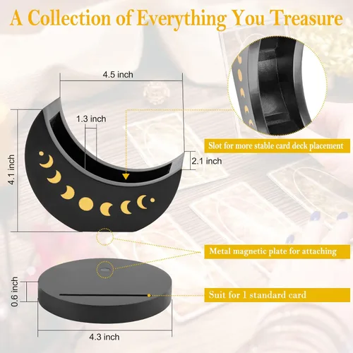 Miniatura 2 de Caja de exhibición de tarot con soporte para tarjetas, estuche de madera con soporte de fase lunar para almacenamiento de piedra de cristal, Negro