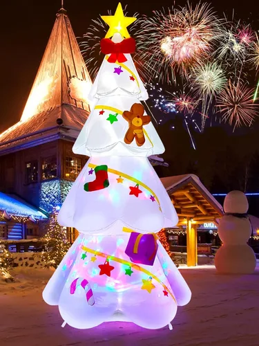 Miniatura 5 de EBANKU - Árbol de Navidad inflable de 2.7 m, decoración de Navidad para exteriores, árbol de Navidad con estrella, hombre de jengibre, luces LED