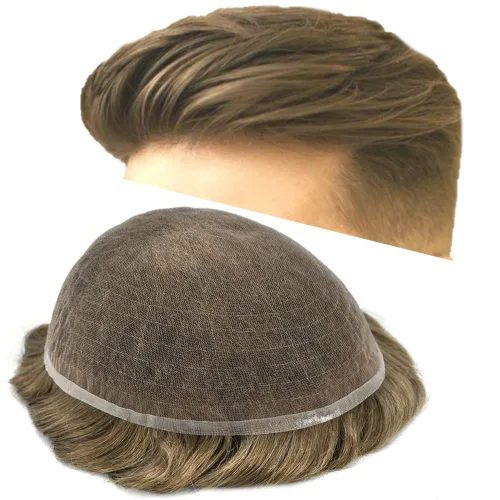 Miniatura 44 de Tupé para hombres cabello humano real sistema de cabello para hombre encaje francés completo 100% cabello humano postizos para hombres pieza de pelo