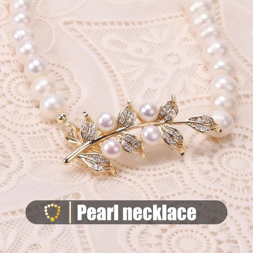 Miniatura 6 de Jirehjill Pearl Necklace for Women, 30 inches Pearl Necklace Made of 7.0-8.0mm AAA+ Freshwater White Pearls, Handmade 18K Gold Plated Inlaid Pearl