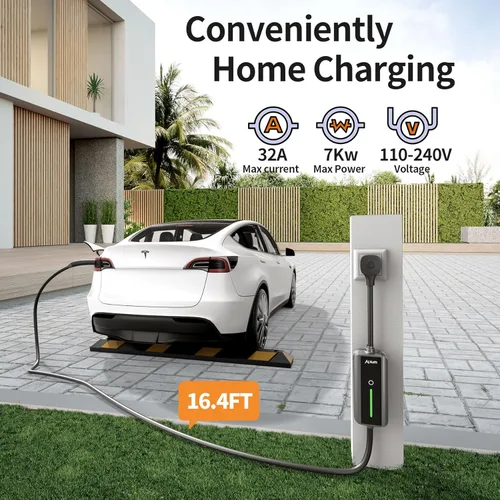Miniatura 2 de Alxum Cargador Tesla de Nivel 2 - Cargador Portátil Tesla de 32 Amperios con Cable de 16.4 pies para Hogar y Exterior, Conector Móvil con Enchufe