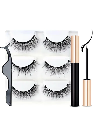 Miniatura 7 de Pestañas magnéticas con delineador de ojos, kit de pestañas magnéticas reutilizables 3D con aplicador, pestañas postizas de aspecto natural, sin