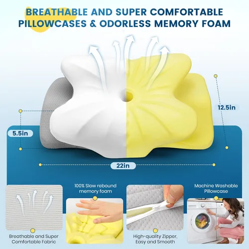 Miniatura 5 de Almohada cervical para cuello y hombro, almohada de espuma viscoelástica de contorno, almohada ergonómica de apoyo para el cuello para espalda