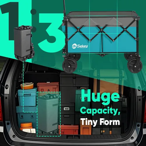 Miniatura 5 de Sekey Carros de 220L plegables con grandes ruedas de playa todo terreno, vagón plegable de alta resistencia con portavasos, vagón plegable extra