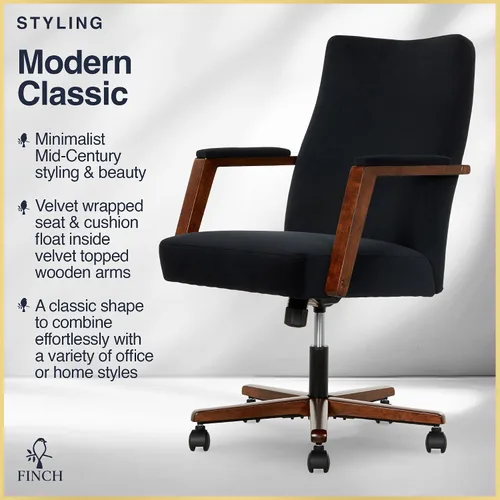 Miniatura 5 de Finch NEO ONE - Silla ejecutiva ergonómica giratoria de tela de terciopelo/madera, color negro (52304-BLK)