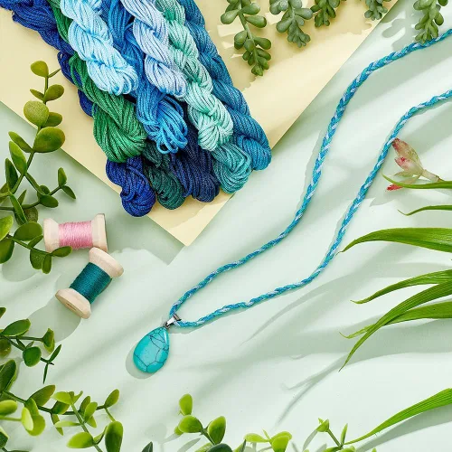 Miniatura 2 de PH PandaHall Cuerda de nailon de 240 yardas de 0.039 pulgadas (0.039 in), cordón de nudo chino, trenzado azul y verde, hilo de macramé Kumihimo