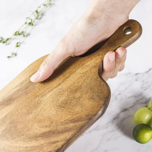 Miniatura 2 de Tabla de cortar de madera con asa, tabla larga de acacia para servir quesos de madera, tablas de charcutería, tabla de madera para alimentos, pan
