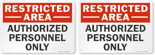 Miniatura 9 de SmartSign Letrero de metal con texto en inglés "Restricted Area - Authorized Personnel Only" de 10 x 14 pulgadas, aluminio laminado a prueba