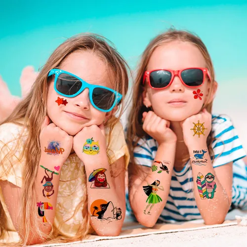 Miniatura 7 de LOMIMOS 138 calcomanías de tatuaje temporal hawaiano con temática de Luau, tropical de verano, playa, piscina, fiesta, para niños y adultos
