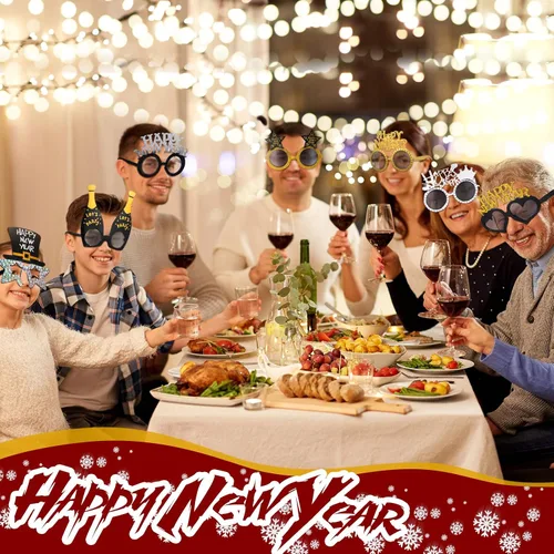 Miniatura 7 de Sratte 40 lentes de plástico para fiesta de Año Nuevo 2025, lentes de fiesta de Año Nuevo, suministros de accesorios de fotos para adultos, fiesta