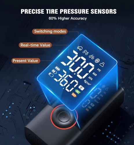 Miniatura 4 de Inflador de neumáticos, compresor de aire portátil, inalámbrico, mini bomba de aire con medidor de presión digital, inflado rápido de 150 PSI