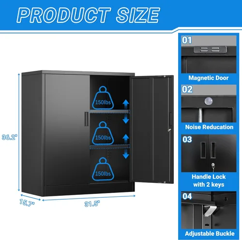 Miniatura 3 de BESFUR Armarios de almacenamiento de metal con estantes y puertas, armario de almacenamiento con cerradura de 36" de altura para oficina en casa
