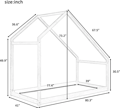 Miniatura 2 de SOFTSEA Cama de plataforma de casa doble, plataforma baja para cama de suelo, fácil montaje