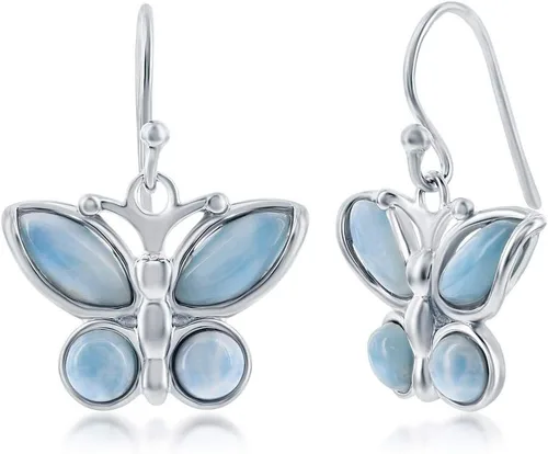 Miniatura 9 de Beaux Bijoux Aretes de plata de ley azul larimar para mujer, joyería natural de larimar, diseño de animales marinos, pez de pulpo de tortuga