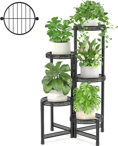 Miniatura 11 de iDavosic.ly Soporte para plantas para interiores y exteriores, estante esquinero de metal de 5 niveles, estante alto plegable para orquídeas