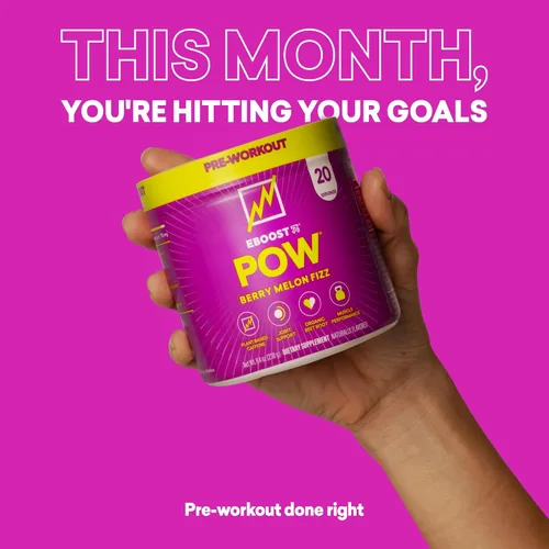 Miniatura 8 de EBOOST POW Natural - Polvo de preentrenamiento – 20 porciones – Berry Melon Fizz – Suplemento preentrenamiento para rendimiento, apoyo de movilidad