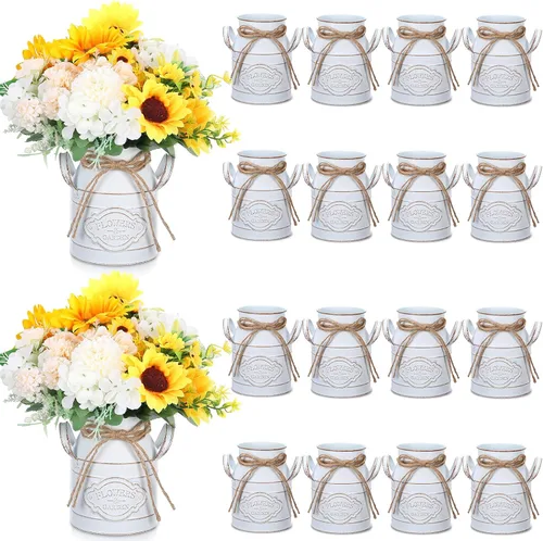 Miniatura 12 de Roshtia Jarrón de metal para leche de 6 pulgadas, 8 unidades, jarrón de leche galvanizado vintage a granel, cubo de flores rústicas, estilo francés