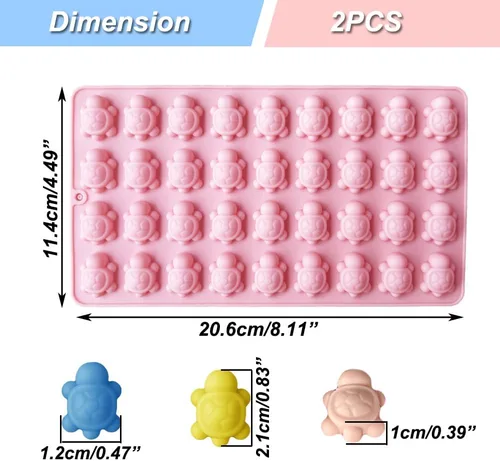 Miniatura 2 de Paquete de 2 moldes de chocolate con 36 cavidades de silicona de tortuga para pasteles, gomitas, gelatina, cubitos de hielo, herramientas